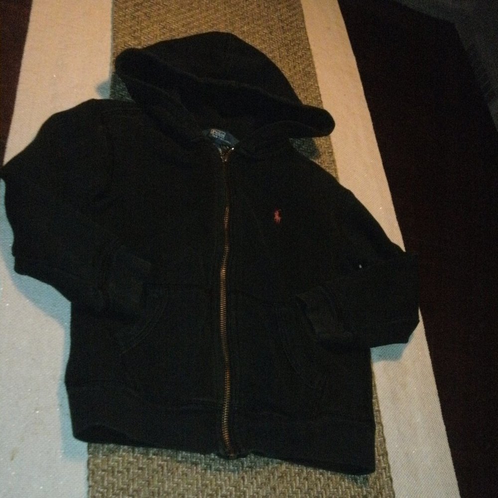 Polo Ralph Lauren Black Hoodie Sweatshirt Full Zip Up with Red Pony Child size 6